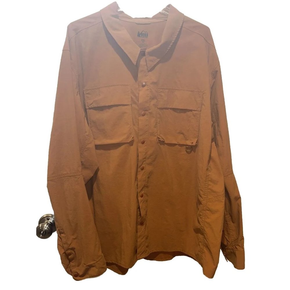 REI Co-op Size XXL Men's Long Sleeve Button Up Shirt Vented Fishing Hiking Brown